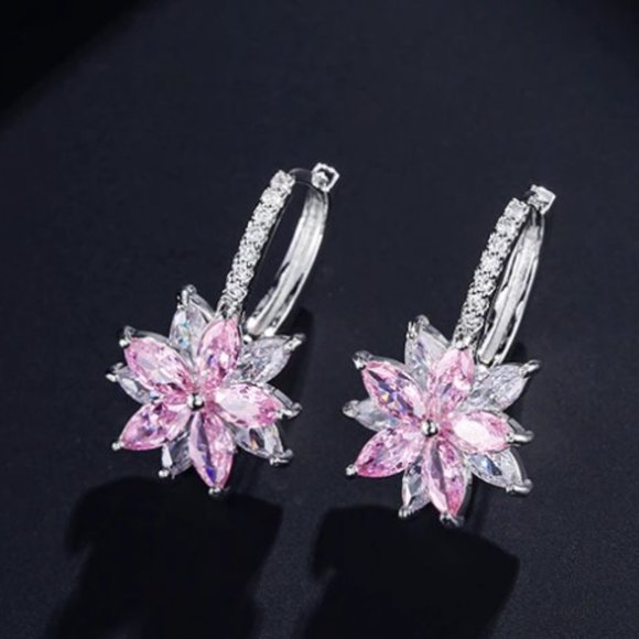 Pink Flower Crystal Earrings - Picture 4 of 4